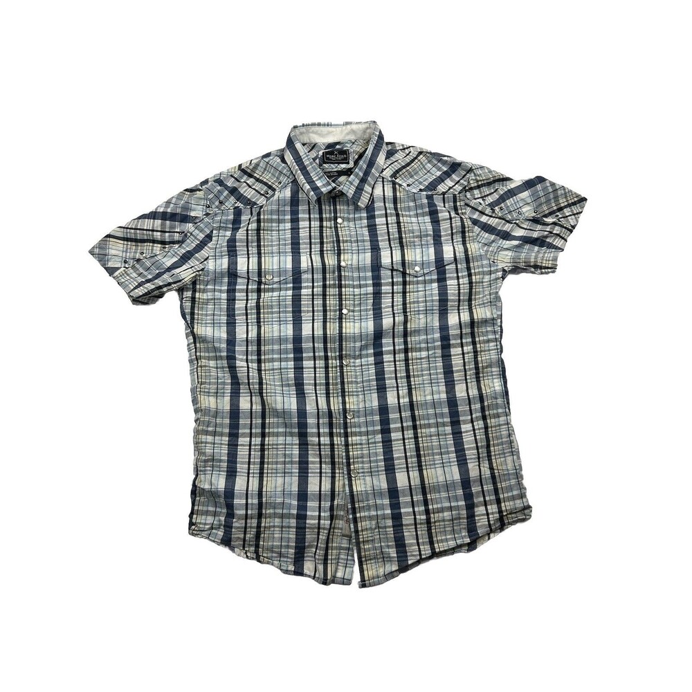 Marc Ecko Western Pearl Snap Exposed Rivets Mens XL Plaid Short Sleeve